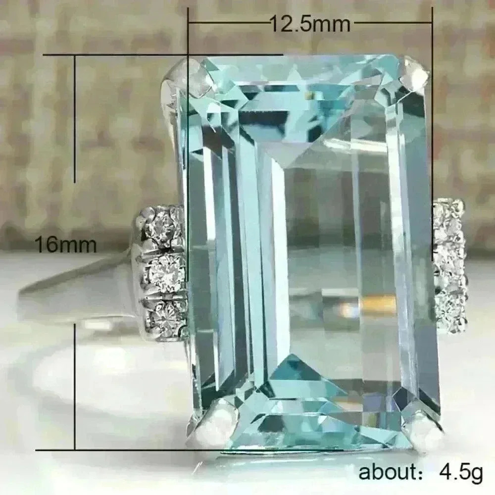 🍁Hyperbole With Huge Sky Blue CZ Prong Setting Ring, GPMB1491-6 - Picture 3 of 3